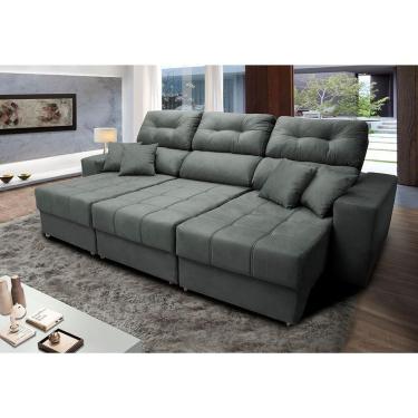 Imagem de Sofá Retrátil E Reclinável Cama Inbox Diamond 2,25m Tecido Suede Velusoft Cinza