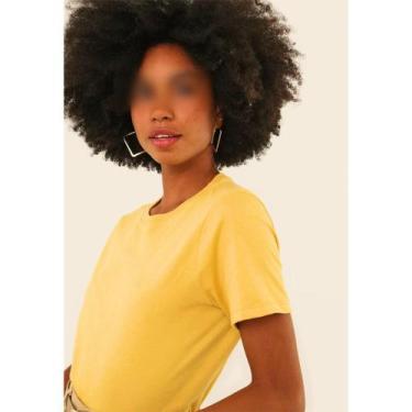 Imagem de Camisetas Feminina Babylook Básica Amarelo Canário Lisa Sem Estampa -