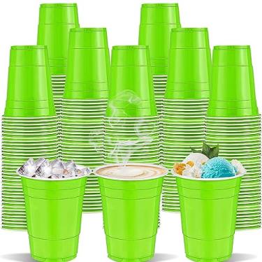 Imagem de cssopenss 120 peças de copos de plástico verde de 473 ml, copos de plástico para dia de São Patrício, copos de festa verdes, copos de Natal para beber, degustações, lanches, churrascos, piqueniques