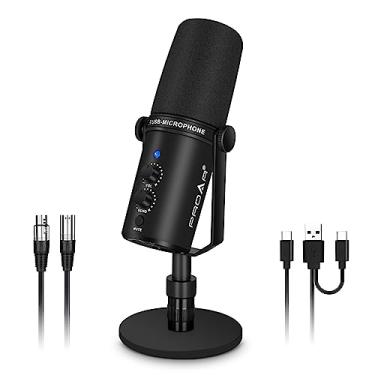 Imagem de PROAR Microfone dinâmico XLR/USB, microfone de computador para podcast, gravação de vocal, transmissão ao vivo, jogos, locução, kit de microfone de estúdio profissional de metal com cancelamento de