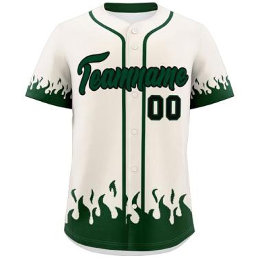 Imagem de Camisa de beisebol personalizada para homens e mulheres camiseta hip hop personalizada costurado/impresso nome número logotipo, Creme e verde - 31, One Size