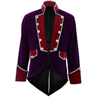 Imagem de Sxfashbrd Casaco masculino de veludo gótico steampunk vitoriano vestido slim fit casaco smoking blazer jaqueta agasalho, Roxo/C, custom