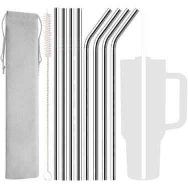 Imagem de Pacote com 8 canudos de substituição de aço inoxidável 1,134 g para copo de viagem Stanley Adventure, canudos reutilizáveis com escova de limpeza compatível com Stanley Copo Stanley Cup Tumbler de