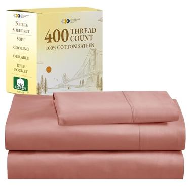 Imagem de California Design Den Jogo de lençol solteiro GG solteiro GG, 400 fios 100% algodão, lençóis refrescantes de cetim - lençol macio e respirável, lençóis de cama com bolso profundo de 3 peças - rosa