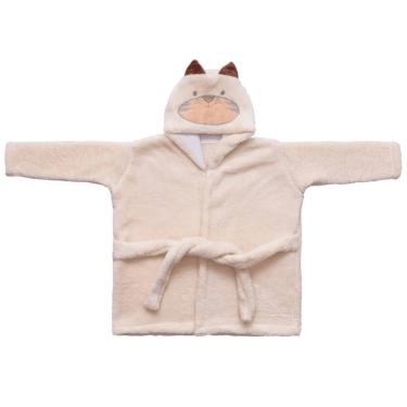 Imagem de Roupão De Microfibra Baby Joy Com Capuz Bordado Tigre Bege 06 A 36 Meses