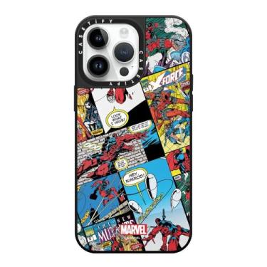 Imagem de CASETiFY Capa espelhada para iPhone 14 Pro Max [Deadpool & Wolverine Co-Lab / Proteção contra quedas de 1,5 m/Magsafe] - Capa de colagem cômica - Prata em preto