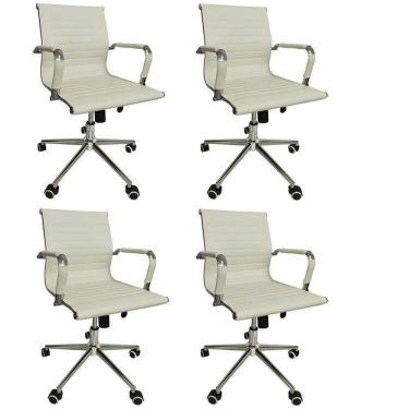Imagem de Conjunto com 4 Cadeiras Office com Rodízio e Encosto Esteirinha Baixa Branco