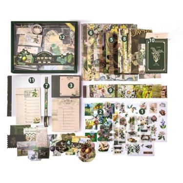 Imagem de Joucien Conjunto de caixa de manual retrô A6 com manuais de materiais artísticos europeus e americanos - verde (versão em inglês)