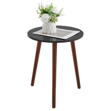 Imagem de Apicizon Mesa lateral marrom para quarto, mesa de cabeceira, mesa de cabeceira, mesa de centro com pernas de madeira marrom para sala de estar, 41 x 51 cm, preto e marrom