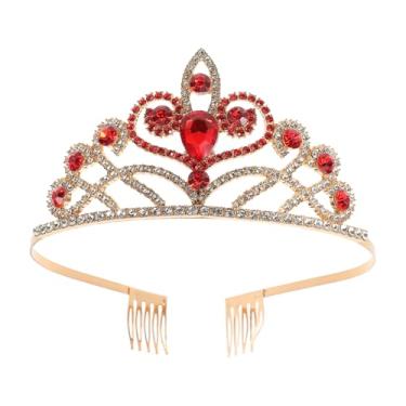 Imagem de Coroa Tiara Vermelha, Coroa de Cristal de Noiva com Strass Coroas de Concurso de Rainha Coroas de Princesa para Festa de Casamento de Halloween