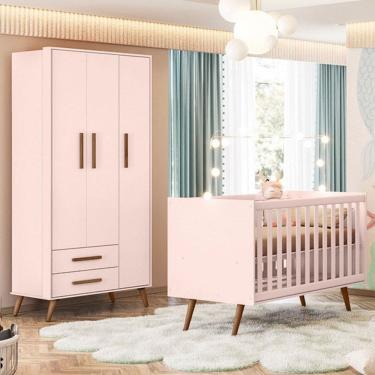 Imagem de Quarto Infantil Completo Bear 3 Portas 2 Gavetas Rosa - Pnr Móveis