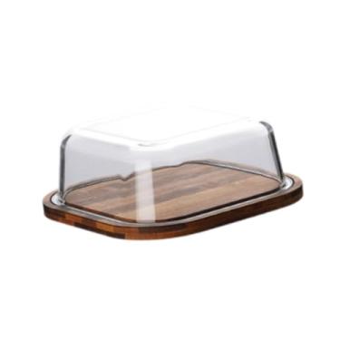 Imagem de Generic Manteigueira Multiuso Espessada Base de Madeira À Prova de Poeira Caixa de Queijo Recipiente de Manteiga para Loja de Restaurante Café Mesa, 14.2 Cm