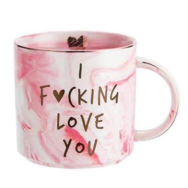 Imagem de Presente romântico de aniversário de namorada - I Love You - Ideias de presentes para casais fofos para namorada, esposa, noiva, mãe, ela, casais, caneca de mármore rosa, copo de café de cerâmica de 326 g