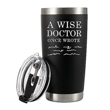 Imagem de Caneca de viagem A Wise Doctor Once Wrote de médico estudante de medicina MD Practitioner DR Caneca de viagem formatura aniversário de Natal de aço inoxidável isolado a vácuo com tampa removível e canudo (590 ml)