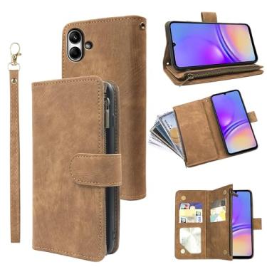 Imagem de Capa carteira compatível com Samsung Galaxy A05 e capa de celular de couro vintage premium com suporte para cartão de crédito para Ao5 A 05 masculina marrom