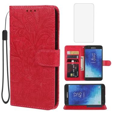 Imagem de Gufuwo Capa para Galaxy J7 2018/J7 Refine/J7V 2ª geração/J7 Crown/J7 Eon/J7Star Capa carteira com protetor de tela de vidro temperado, capa flip de couro com suporte para cartão de crédito para