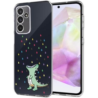 Imagem de Unov Capa compatível com Galaxy A35 5G transparente com lindo dinossauro arco-íris dinossauro dragão em relevo design macio TPU absorção de choque fina capa protetora traseira