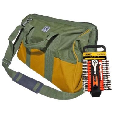 Imagem de Bolsa Maleta Lona Para Ferramentas + Kit Chave Catraca 28 Pç - Lee Too