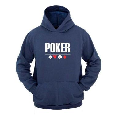 Imagem de Moletom Masculino Canguru Com Capuz Estampa Poker - Ragor, M, Azul