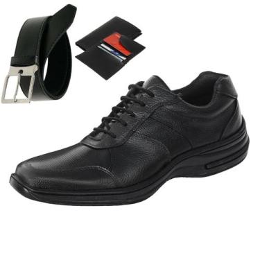 Imagem de Sapato Social Masculino Moderno Confortável Couro Legitimo com Cinto +