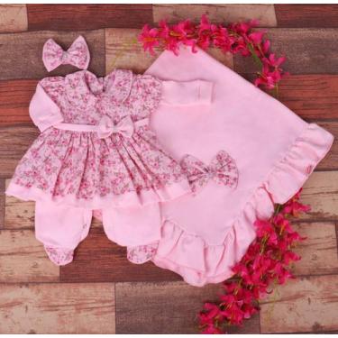 Imagem de Kit Saída De Maternidade Rosa Floral P/Menina - 3 Peças - 100% Algodão