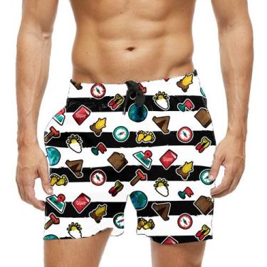 Imagem de Short Praia Shorts Banho Bermuda Verão Listras Cartoon Xadrez Objetos 