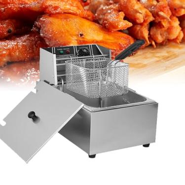 Imagem de Fritadeira Comercial,Fritadeiras Elétricas com Cestos Fritadeira de Óleo de Bancada em Aço Inoxidável Espessado Grande Capacidade com Limitador de Temperatura,para Uso,para Frango Frito