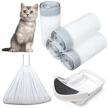 Imagem de Pacote com 80 forros autolimpantes para caixa de areia para gatos de substituição sacos de lixo de gatos sacos de areia com cordão para caixa de areia automática autolimpante para gatos