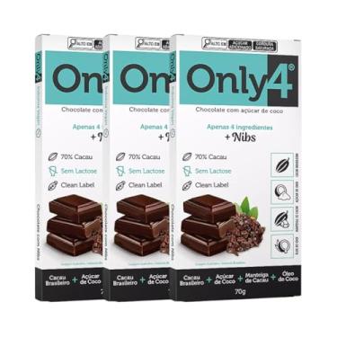 Imagem de Kit com 3 Tabletes de Chocolate 70% Cacau com Nibs de 70g cada - Only4