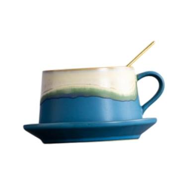 Imagem de ＫＬＫＣＭＳ Caneca de caneca de caneca decoração de casas de decoração Craft de esmalte alterado 280ml Copa de chá de caneca de cerâmica para jantar, Amarelo Azul