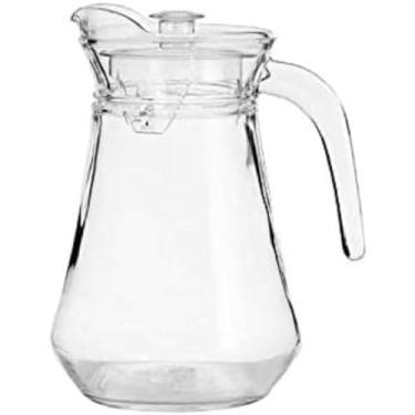 Imagem de Jarra de vidro com tampa e alça - Louça elegante e elegante - 1320 ml. Para bebidas frias - água, ponche, limonada, suco, leite, café gelado - muito durável, perfeito para prateleira de geladeira -1,3
