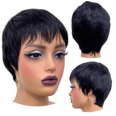 Imagem de Peruca curta preta cabelo humano liso verão prática natural