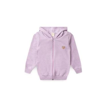 Imagem de Jaqueta Inverno Menina Lilás Com Capuz em Moletom e Aplique Coração - 