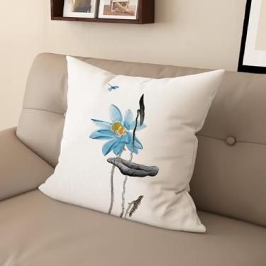 Imagem de Sladjana Capa de almofada de sofá requintada estilo chinês com estampa de lótus - eleve seu espaço de vida (50,8 x 50,8 cm, JYHH-J)