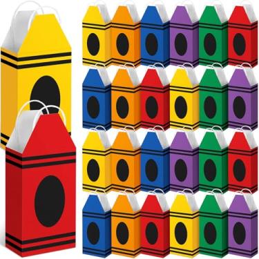 Imagem de Yeyeplum 24 peças de sacos de presente de giz de cera Welcome Back to School para professores, primeiro dia de aula, caixas de doces com alça em forma de lápis para artigos de festa de aniversário de