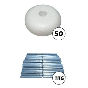 Imagem de Kit Pesca Rede 50 Boia Pescada 1 + 1kg Chumbo p/ Rede - KING