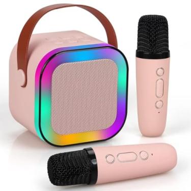 Imagem de Caixinha De Som Microfone Karaokê Bluetooth Com 02 Microfones - TYDA (ROSA)