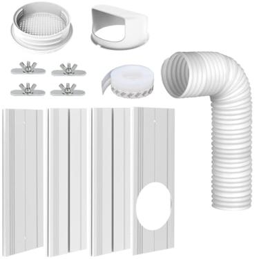 Imagem de Kit de janela de ar condicionado portátil com acoplador universal com mangueira de escape de 15 cm, kit de vedação de ventilação de janela A/C móvel com 4 placas de vedação ajustáveis para janela