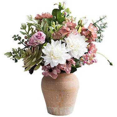 Imagem de DCYEQRQ Flores artificiais em vaso com vaso, quase natural, arbusto misto, decoração para mesas de jantar, casas, escritórios, arranjos de flores de plantas artificiais