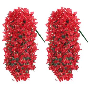 Imagem de UXORSN 2 peças de flores falsas, buganvílias, flores artificiais, resistentes a UV, plantas suspensas, videira para ambientes internos e externos, vaso, varanda, jardim, casamento, decoração de verão