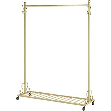 Imagem de LIFOND Barra para roupa cabide para roupa cabide com rodas, barra para roupa com sapateiro, aplica-se ao quarto, sala de estar, barra de roupa fácil de montar para decoração de quarto, dourado D