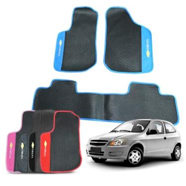 Imagem de Tapete Automotivo Celta 2000 a 2016 Borracha 3 Peças Traseiro Inteiriço Detalhe em Carpete Personalizado (Azul)