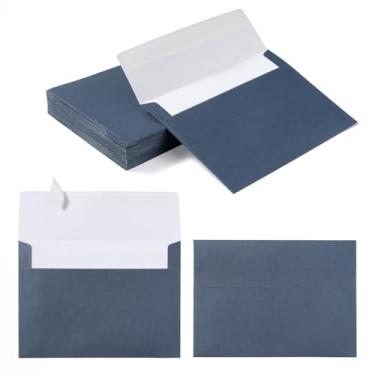 Imagem de 50 envelopes autoselados de cor metálica com adesivos dourados para cartões comemorativos, convites, cartões postais (azul marinho, 10 x 15 cm)