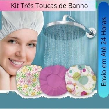 Imagem de Kit 3 Toucas para Banho Impermeável Plástico Tintura Hidratação Com El