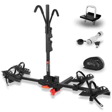 Imagem de FORWODE Suporte para bicicleta de engate serve para bicicletas de 2 x 36 kg, suporte de bicicleta de plataforma para carro, caminhão, SUV e caminhão rápido, dobrável sem oscilação, suporte de pneu