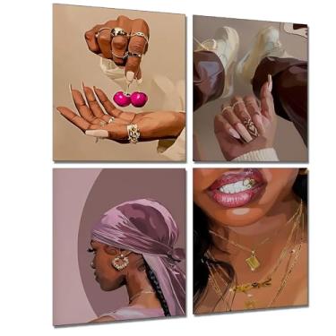 Imagem de Conjunto de pôsteres estéticos modernos para mulheres negras, 4 peças, fortalecedor, arte de parede, abstrata, pintura de menina negra, impressão em tela mágica, para quarto, sala de estar, salão de