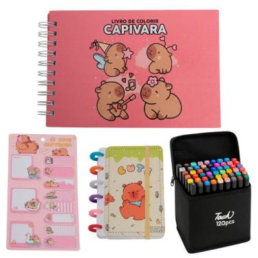 Imagem de Kit Livro de Colorir e Pintar Capivara 120 Canetas Adesivo - Toys 2u, 