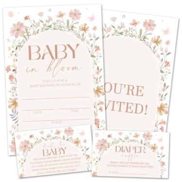 Imagem de rizotus Conjunto de 25 convites florais de chá de bebê para meninas e meninos, convites de festa revelados de gênero de folha verde com envelopes, incluindo cartões de solicitação de livro e ingressos