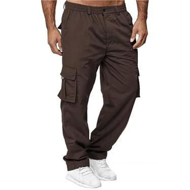 Imagem de AIFARLD Calça Cargo Masculina Com Bolsos, Calça De Moletom Para Caminhada De Algodão, Calça Esportiva Casual Para Corrida, Calça Esportiva Para Atividades Ao Ar Livre, Ajuste Relaxado, Café