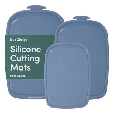 Imagem de Blue Ginkgo Tábuas de corte de silicone – conjunto de 3 (pequeno, médio, grande) – dupla face, grossa, flexível, antiderrapante, livre de BPA – sulcos de suco, lavável na lava-louças (feito na Coreia